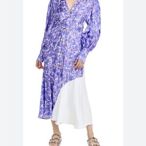 Chic Long Sleeve Floral Dress in Purple and White, missing one button